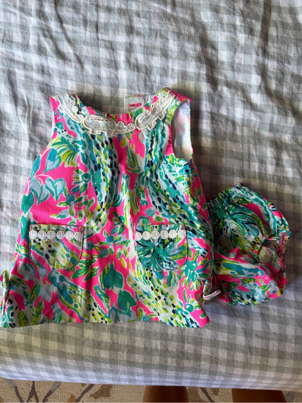 Bright Floral Sleeveless Baby Top with Matching Bloomers - Pink & Teal